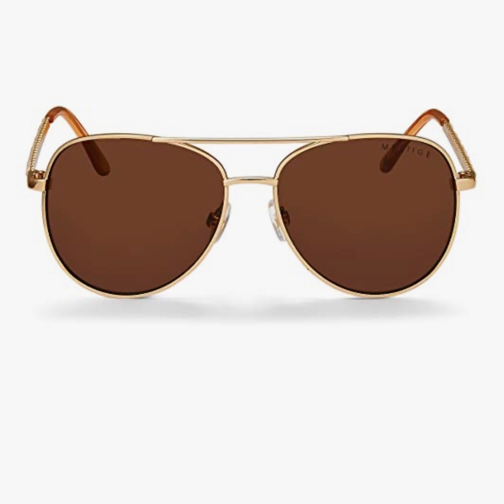 Mestige Kendra Aviator Sunglasses with pearl detail , Goldtone & Brown